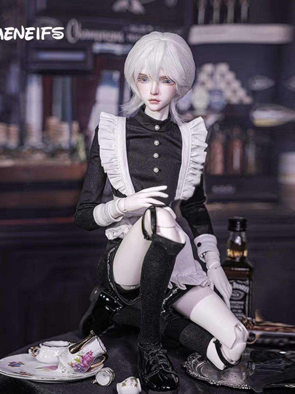 Gothic Maid BJD Outfit in Black & White